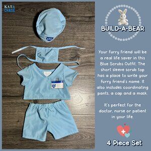Build A Bear Clothing Blue Scrubs Doctor Nurse Surgeon Shirt, Pants, Mask & Hat